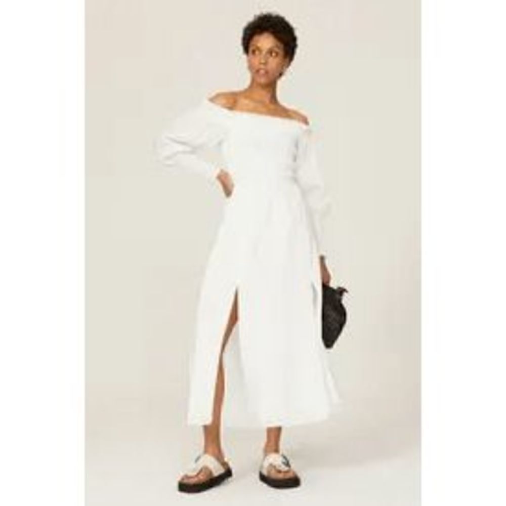 All Saints Women's Lary Shirred Off the Shoulder Linen & Silk Dress White Size 4